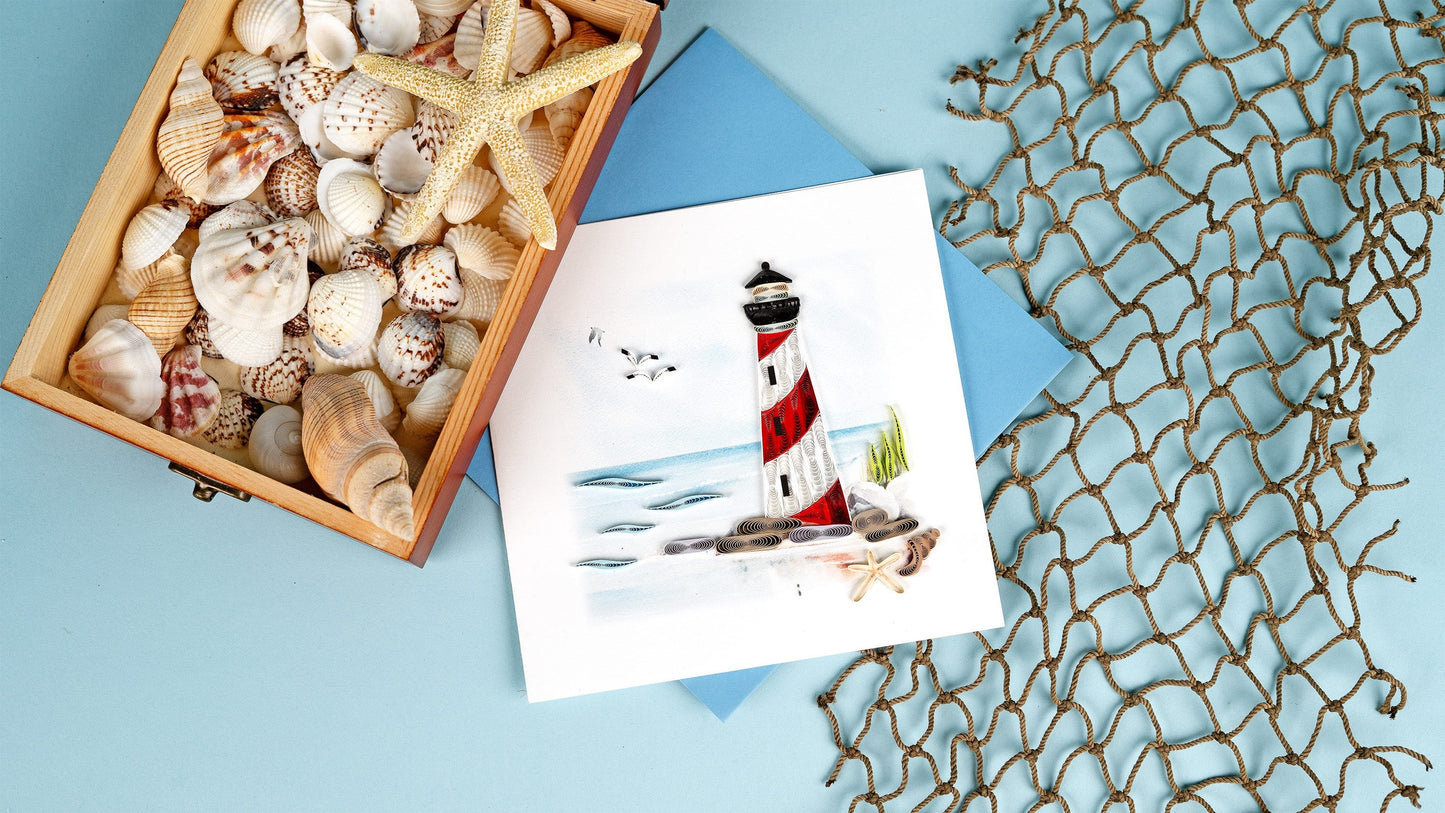 Red & White Lighthouse Quilling Card