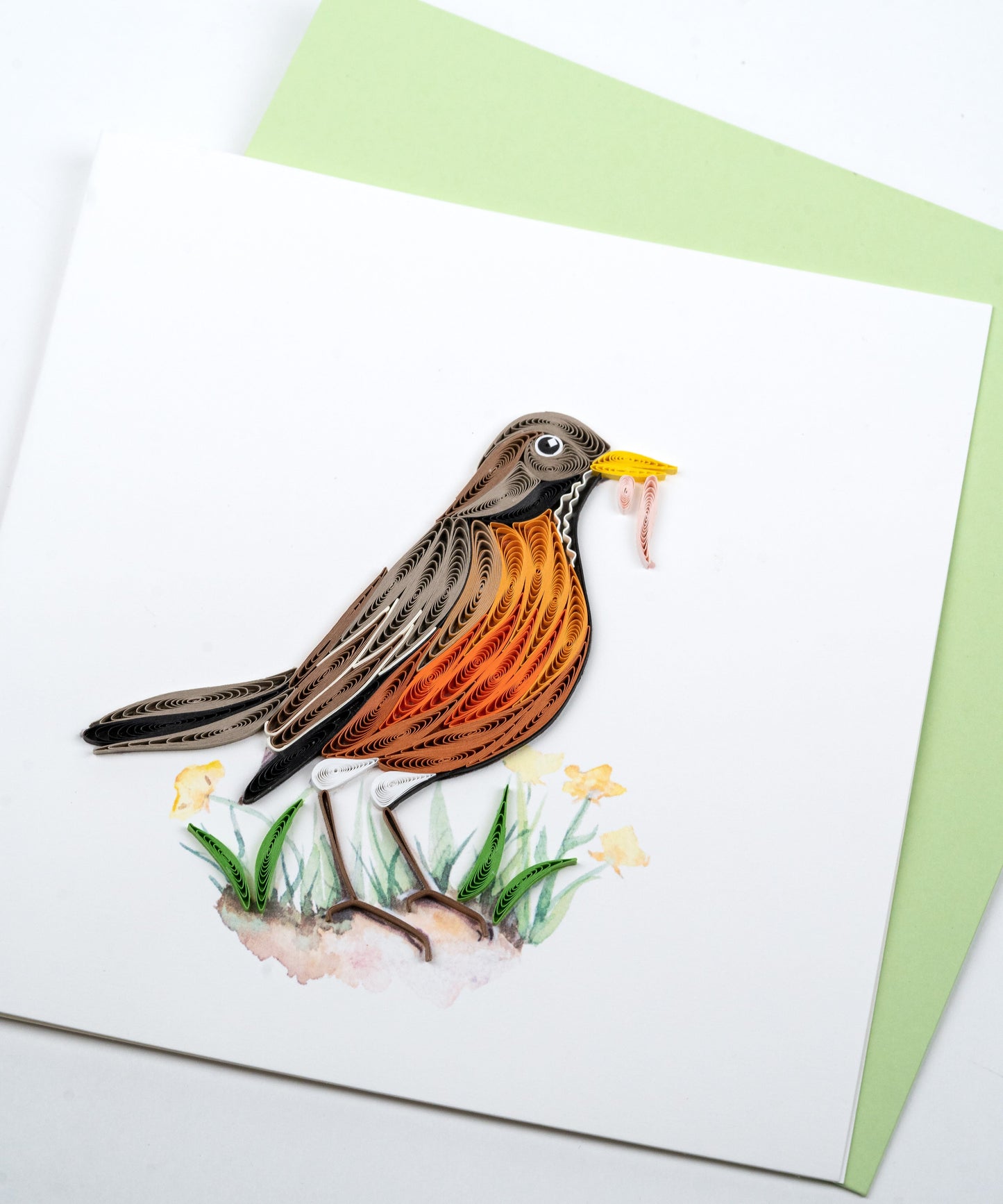Robin with Worm Quilling Card