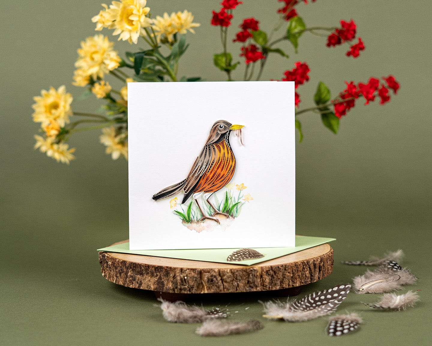Robin with Worm Quilling Card