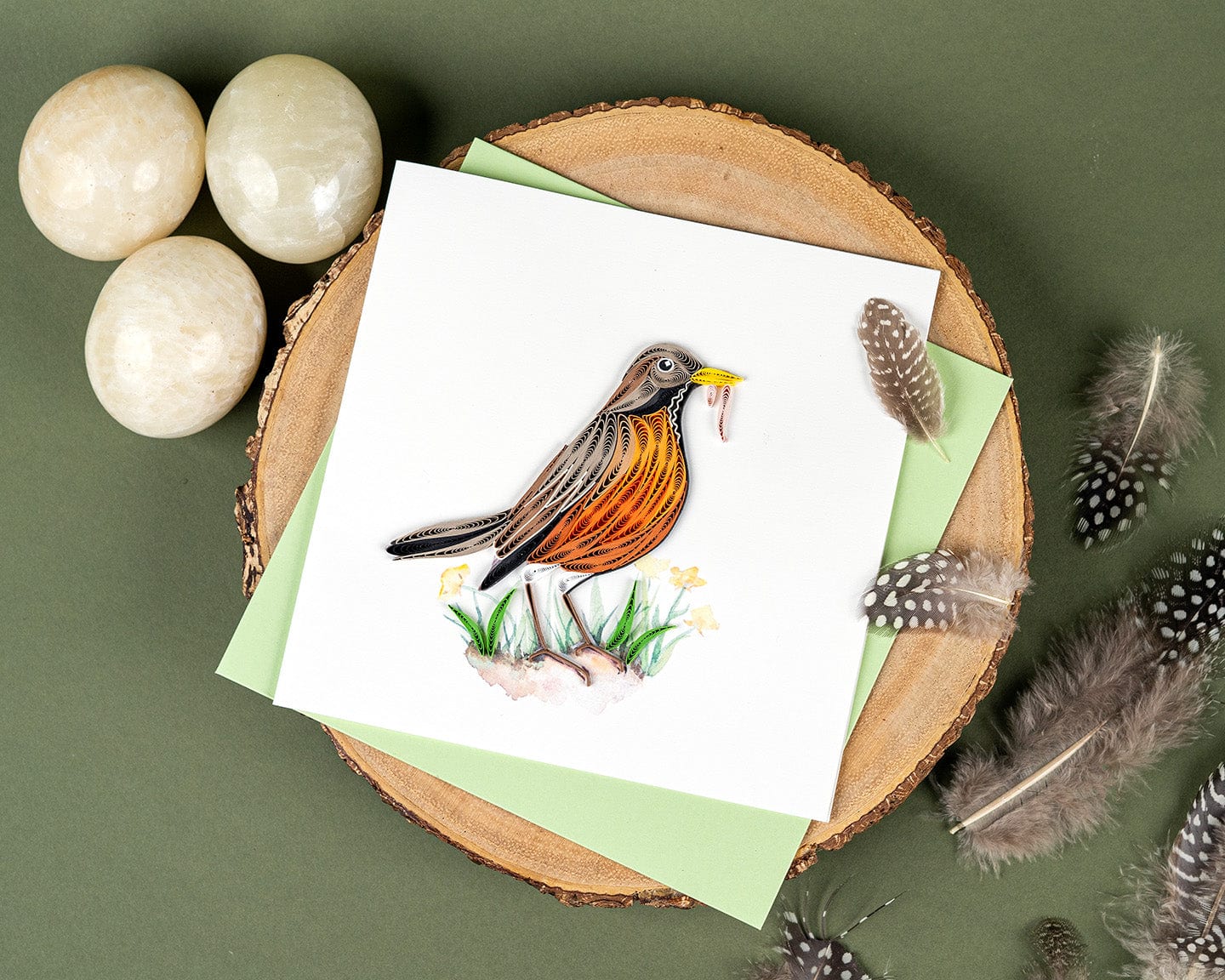 Robin with Worm Quilling Card