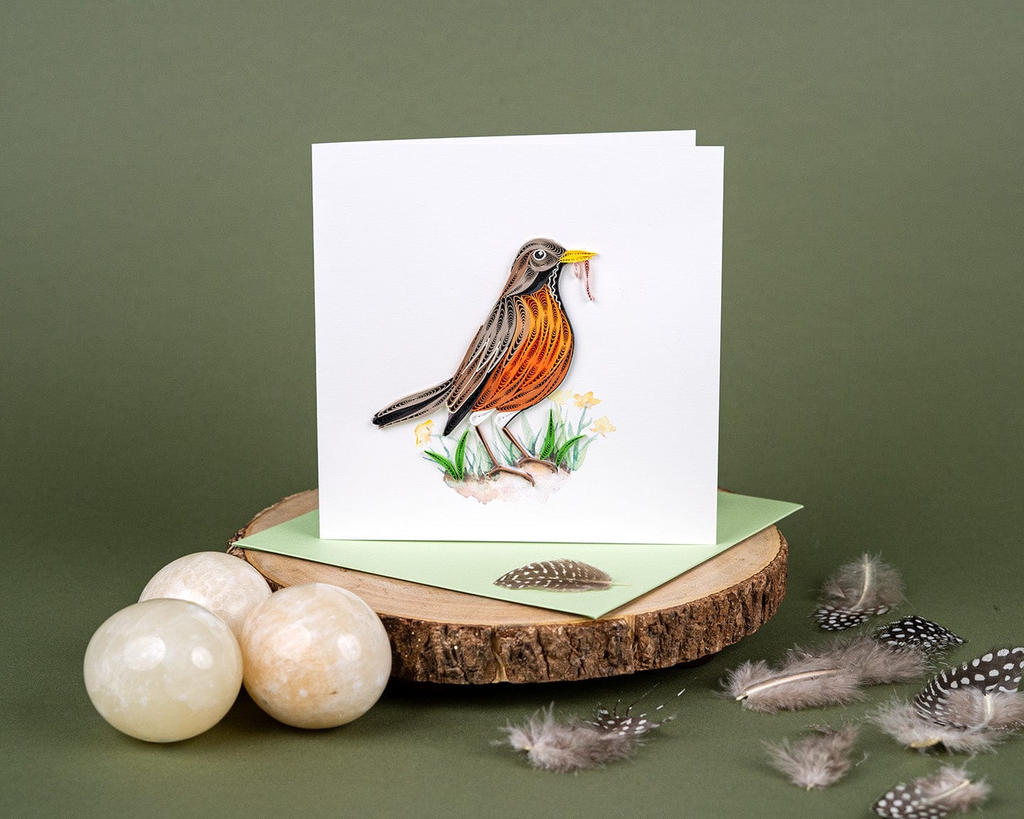 Robin with Worm Quilling Card