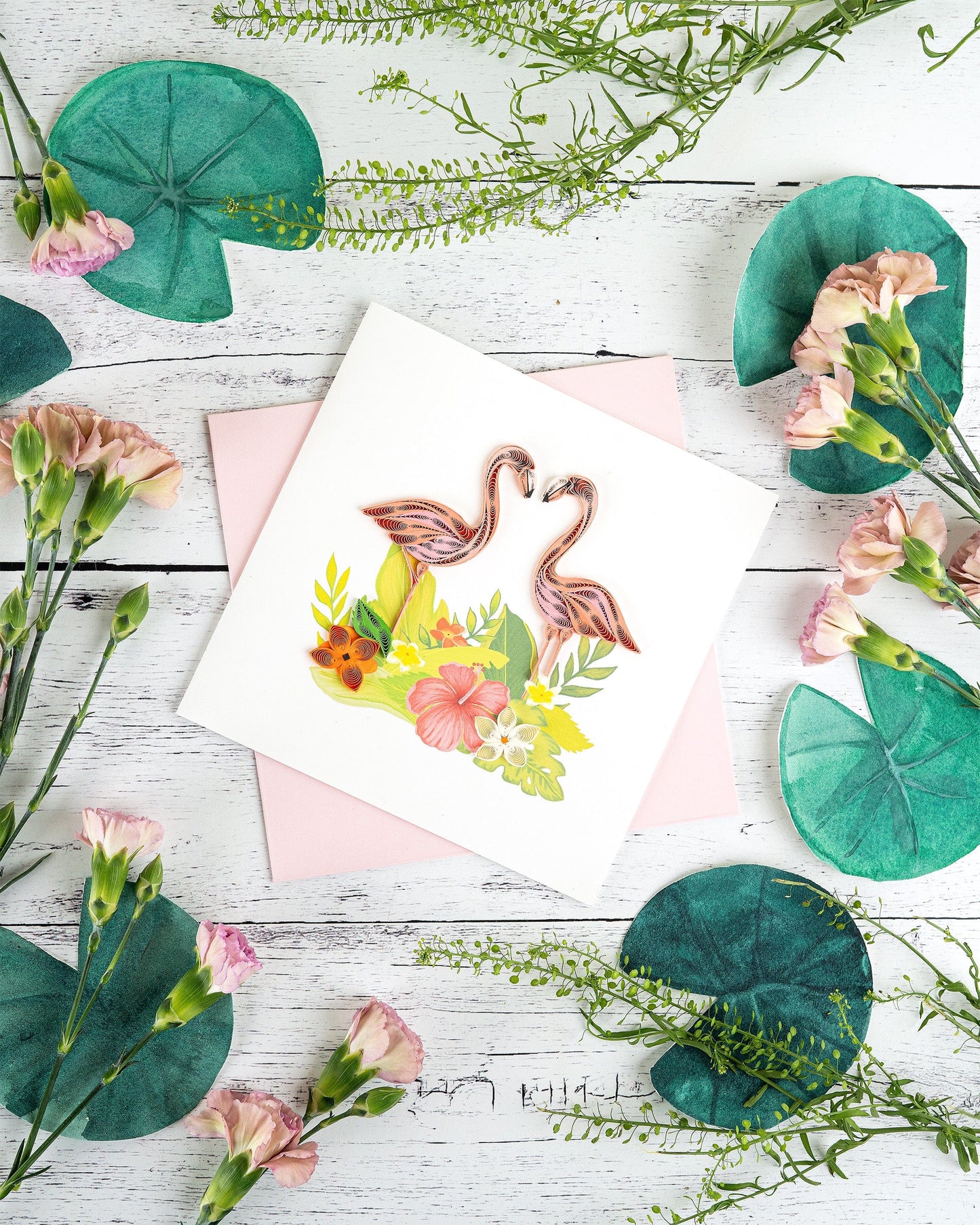Tropical Flamingos Quilling Card