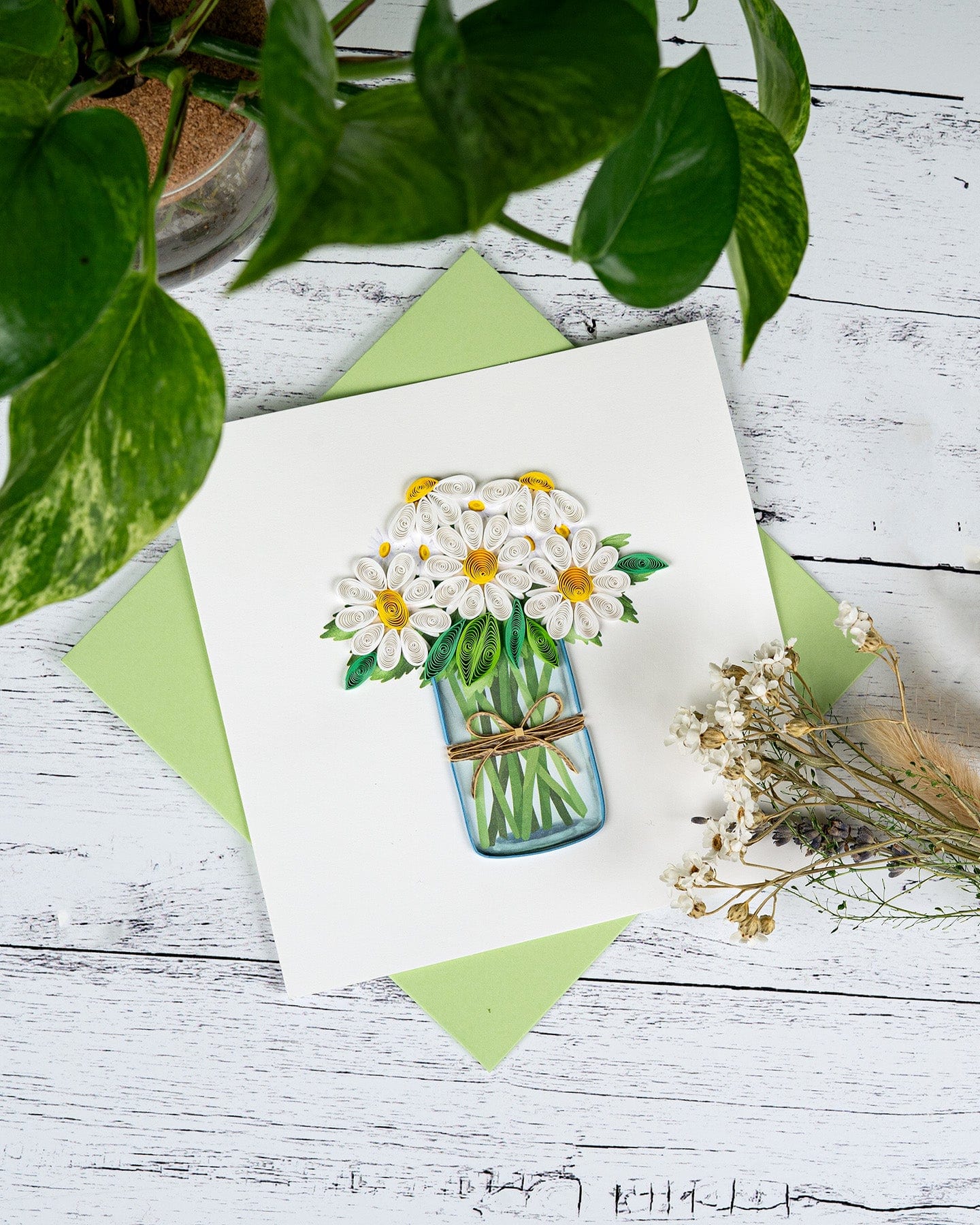 White Daisies in Jar Quilling Card