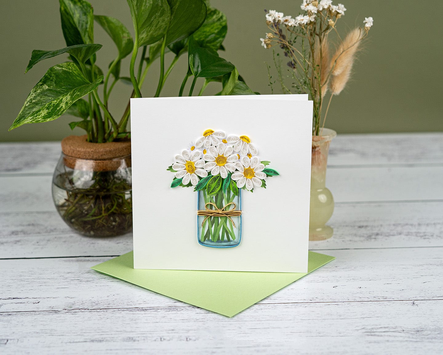 White Daisies in Jar Quilling Card