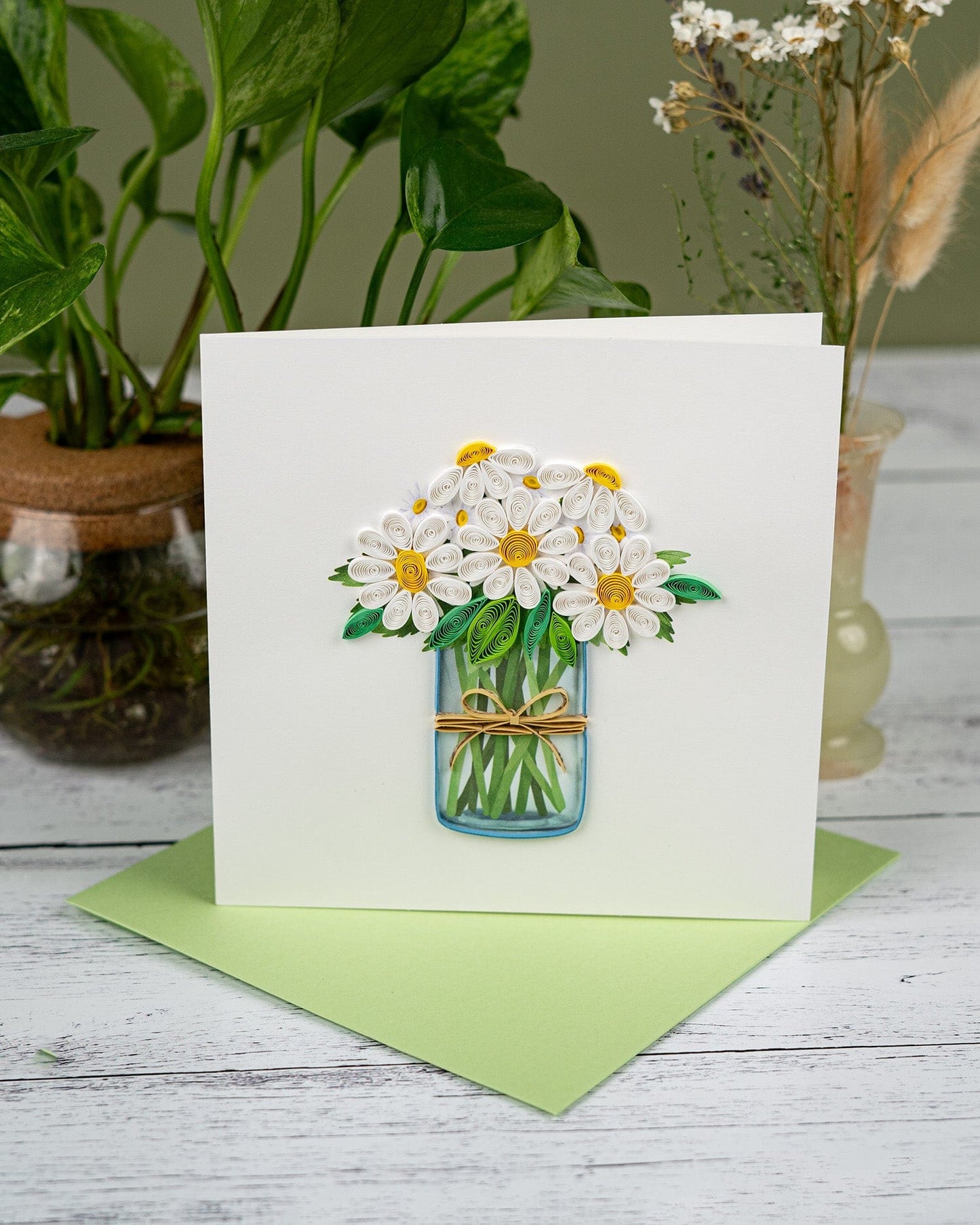 White Daisies in Jar Quilling Card