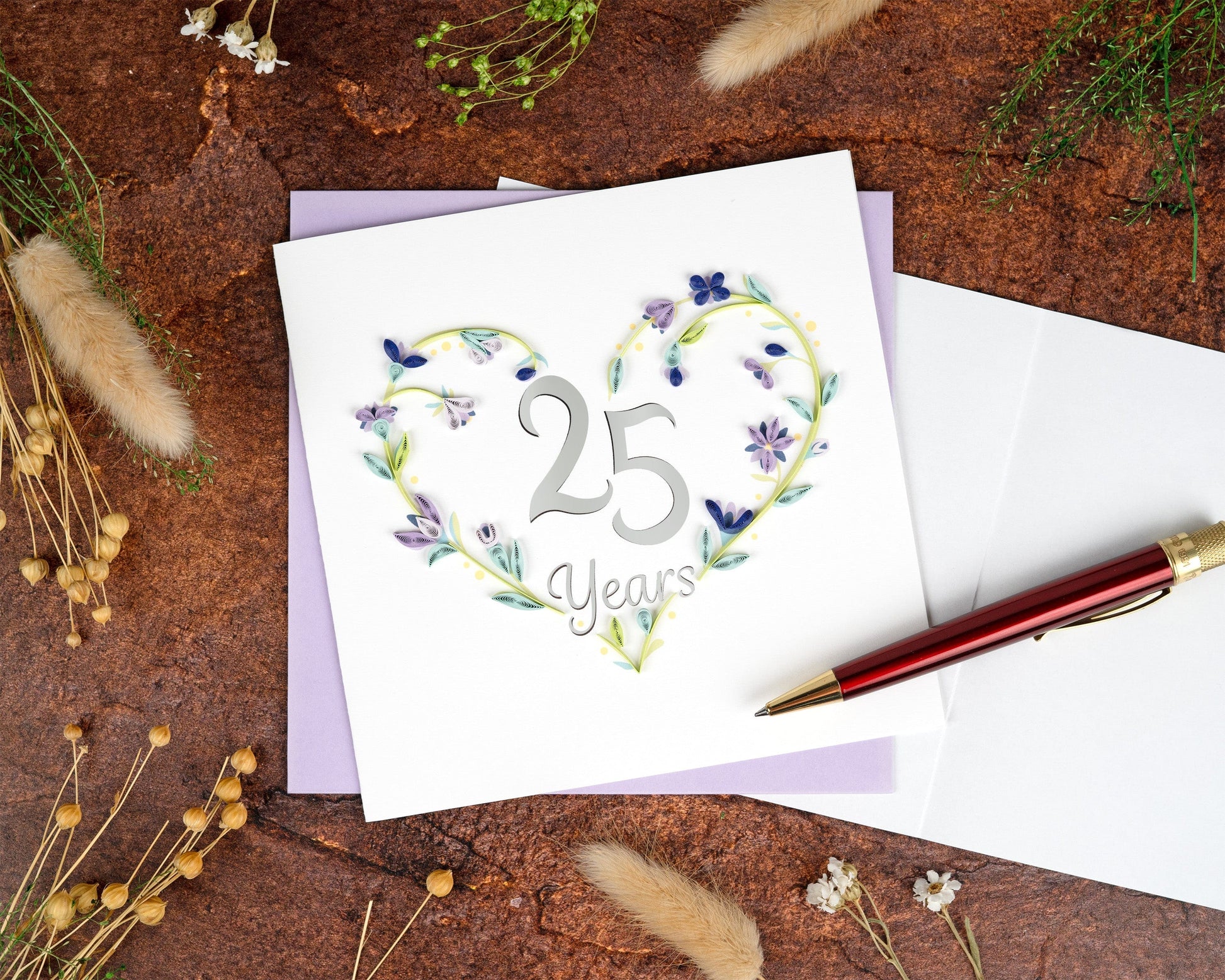 Quilled 25th Wedding Anniversary Card 7143253803087