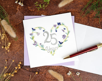 Quilled 25th Wedding Anniversary Card 7143253803087