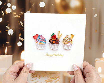 Birthday Cupcake Trio Quilling Card