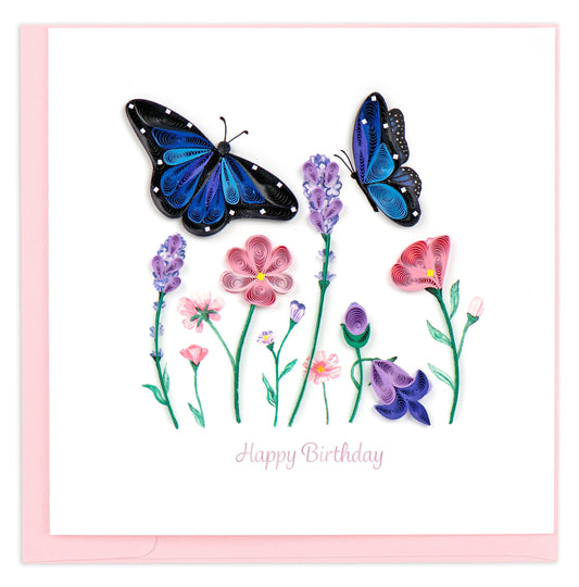 Birthday Flowers & Blue Butterflies Quilling Card