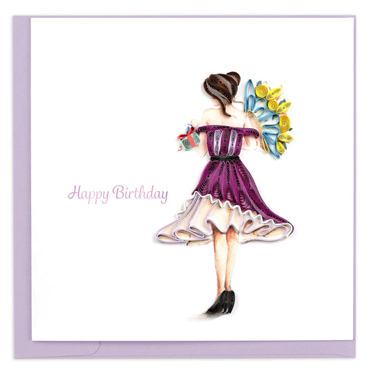 Birthday Woman with Bouquet Quilling Card