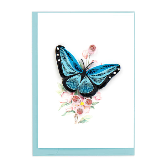 Blue Butterfly & Pink Flowers Gift Enclosure Quilling Card
