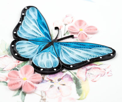 Blue Butterfly & Pink Flowers Quilling Card