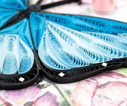 Blue Butterfly & Pink Flowers Quilling Card