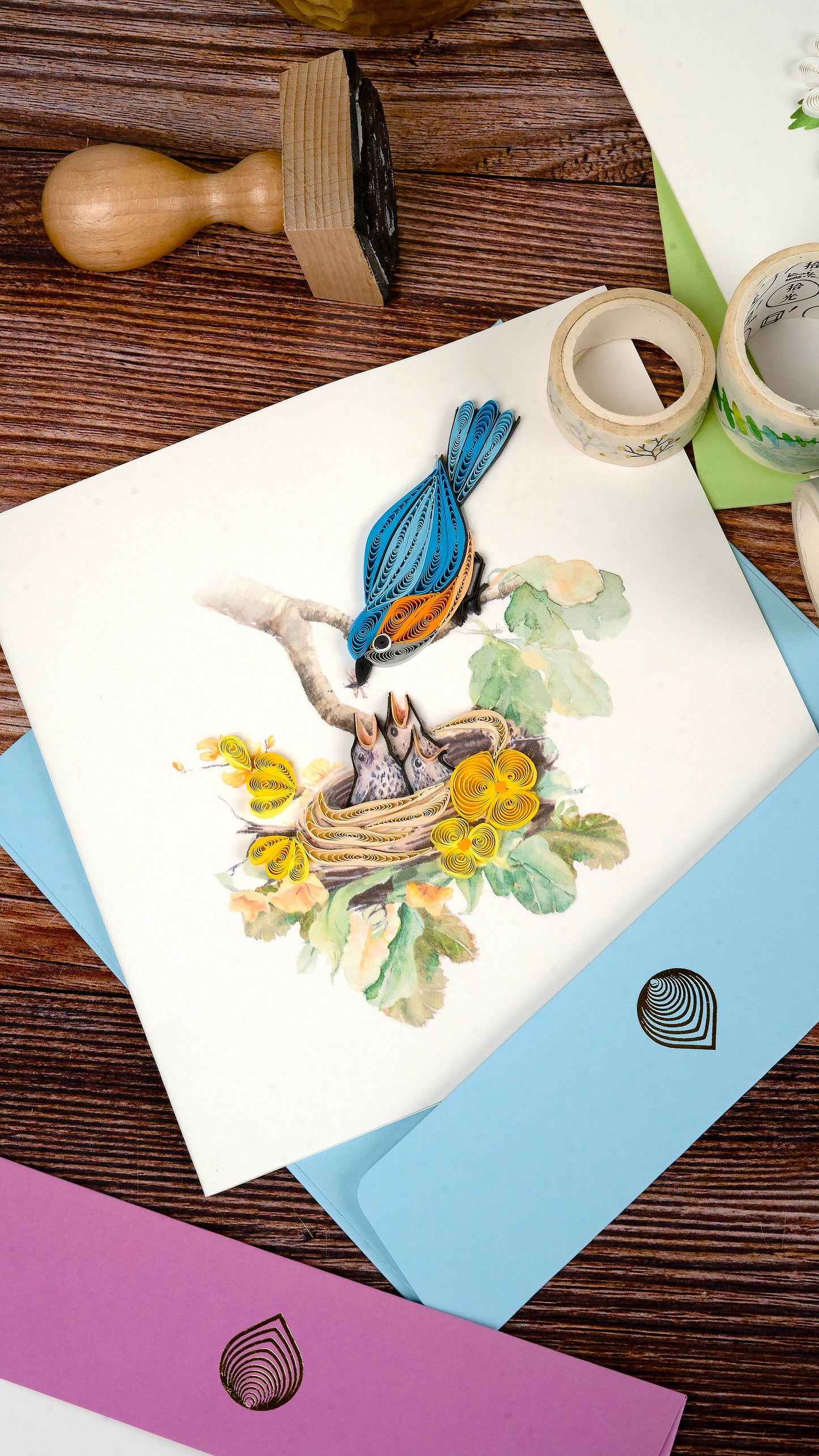 Bluebird & Babies Quilling Card