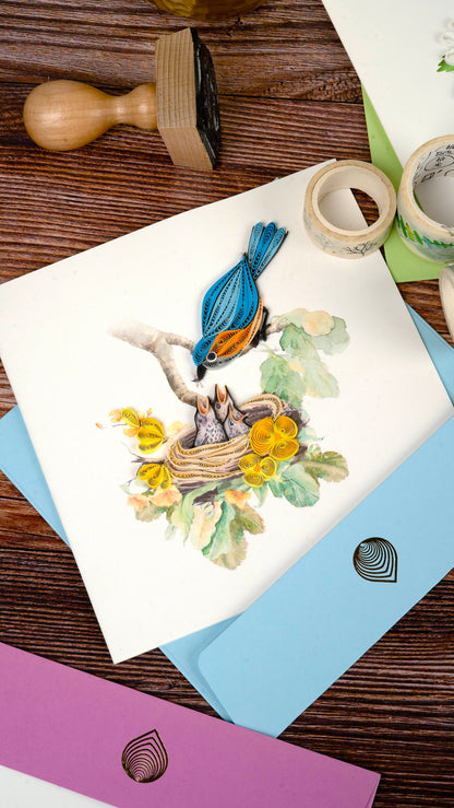 Bluebird & Babies Quilling Card