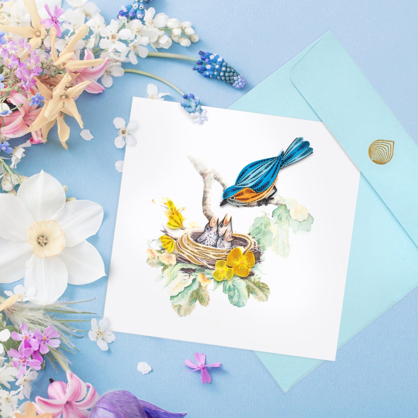 Bluebird & Babies Quilling Card