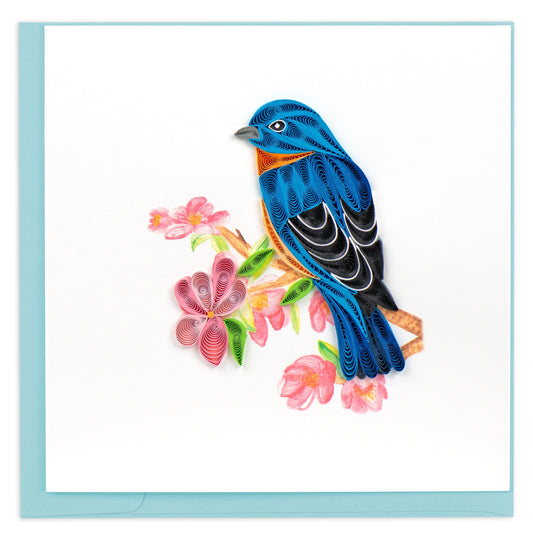 Bluebird on Flower Branch Quilling Card 
