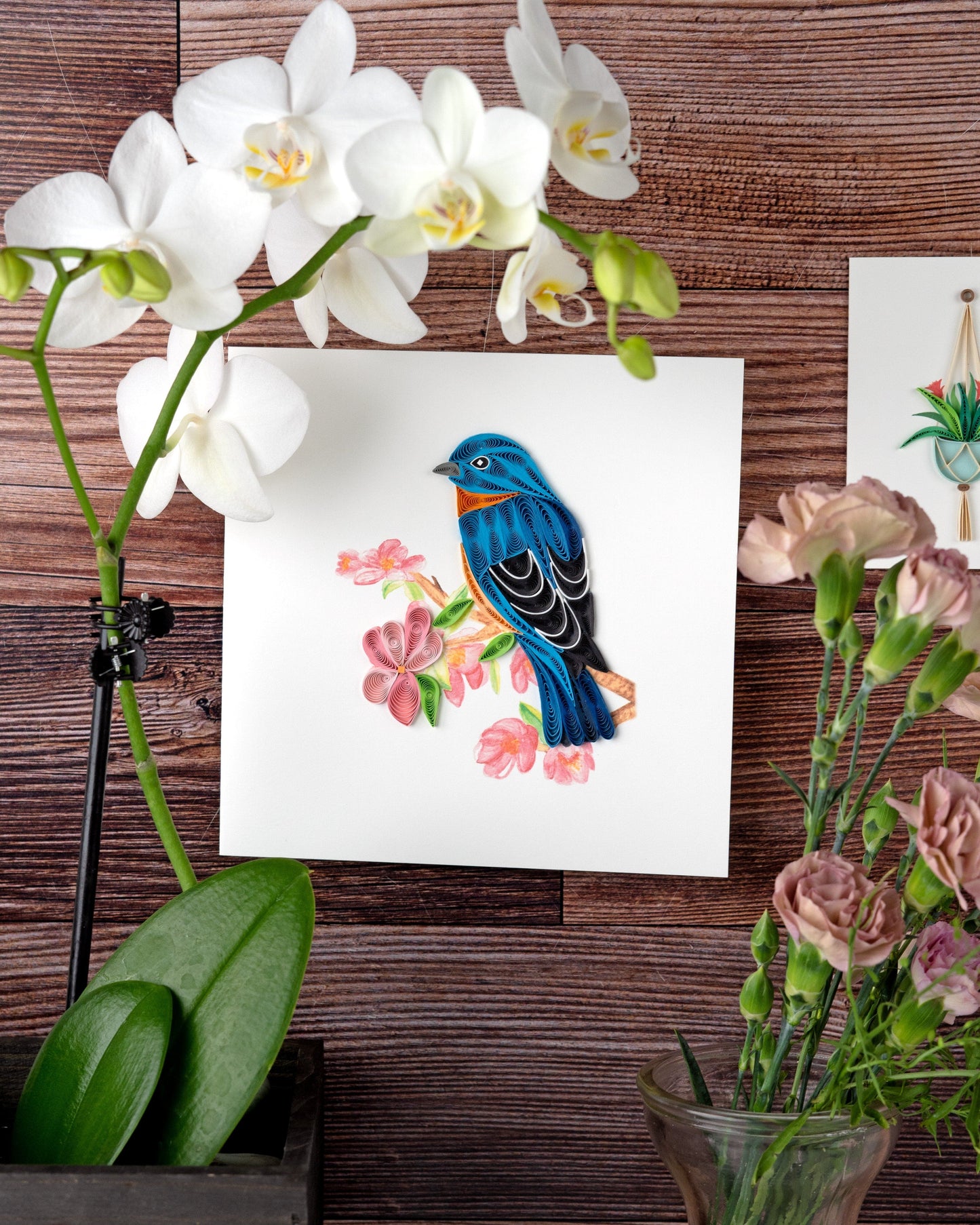 Bluebird on Flower Branch Quilling Card 
