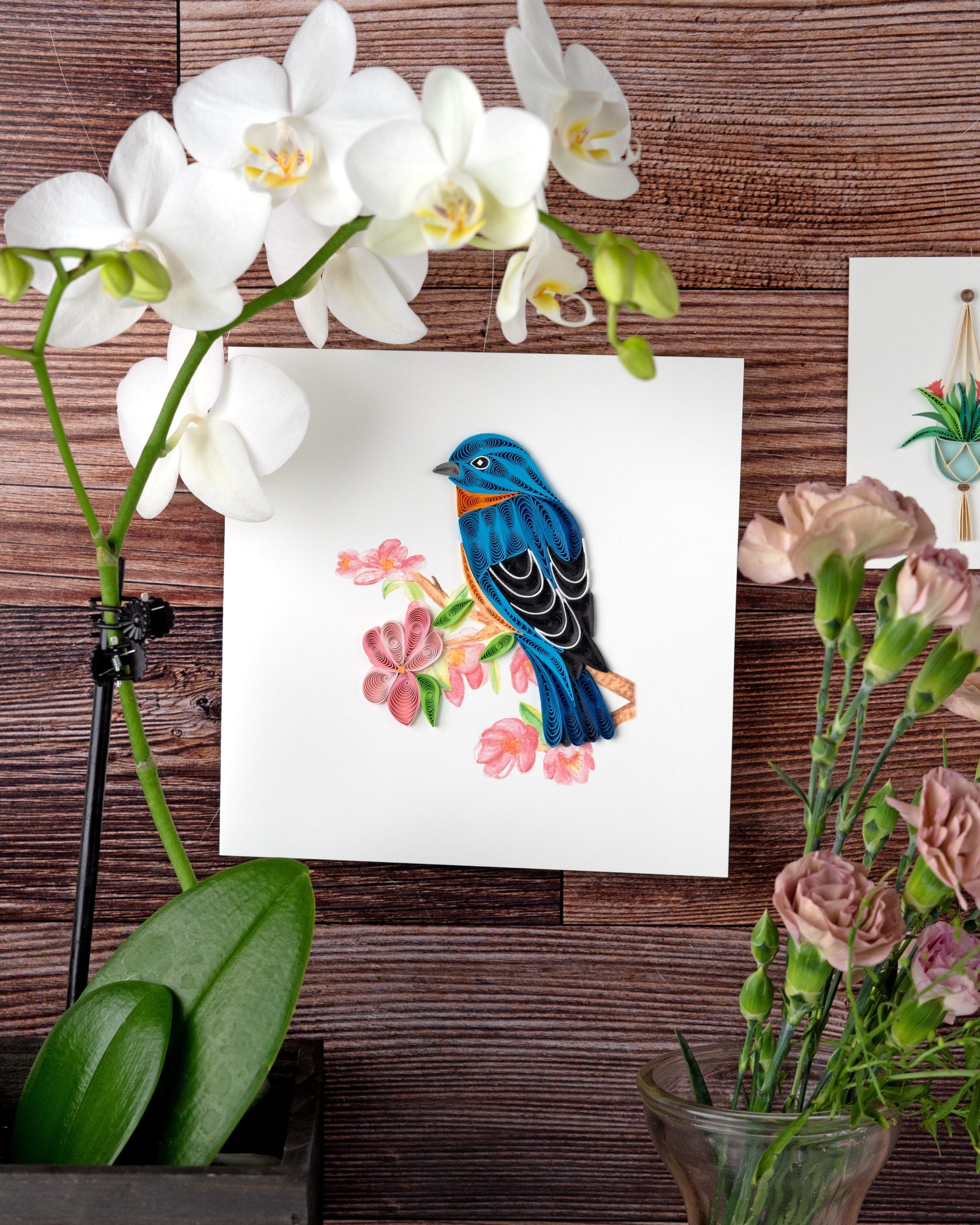 Bluebird on Flower Branch Quilling Card 