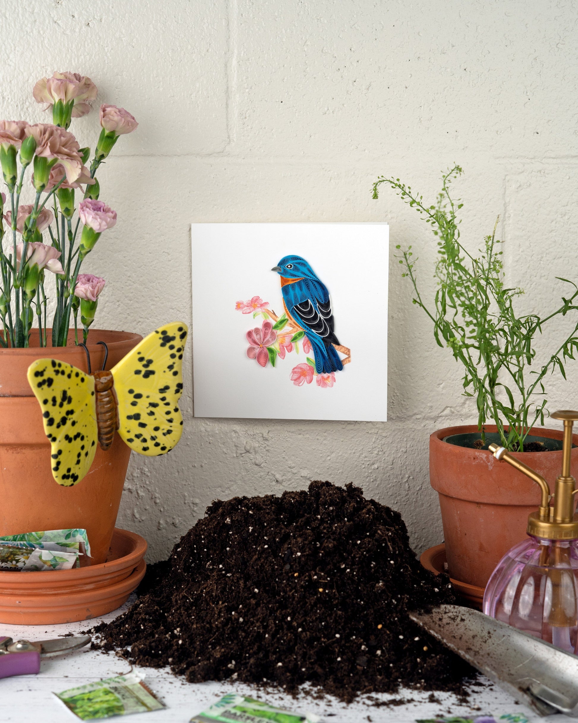 Bluebird on Flower Branch Quilling Card 
