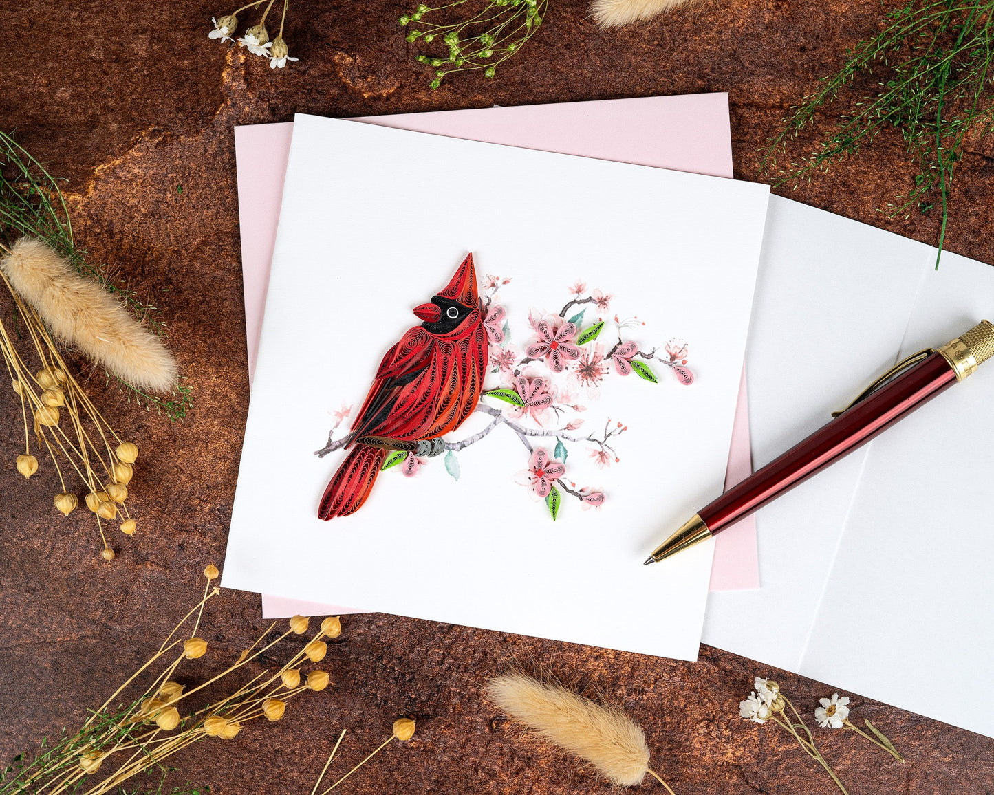 Cardinal & Cherry Blossom Quilling Card 