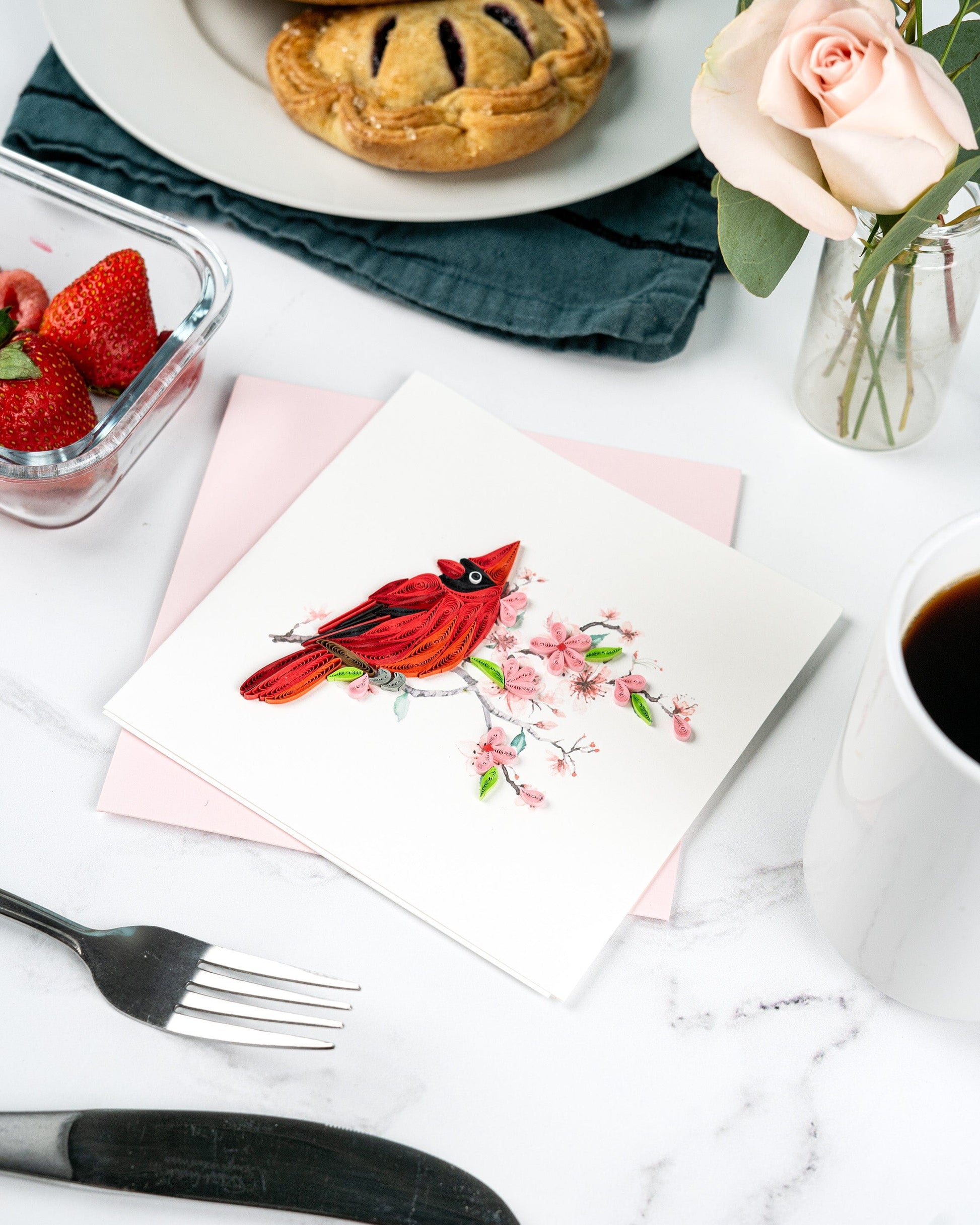 Cardinal & Cherry Blossom Quilling Card 