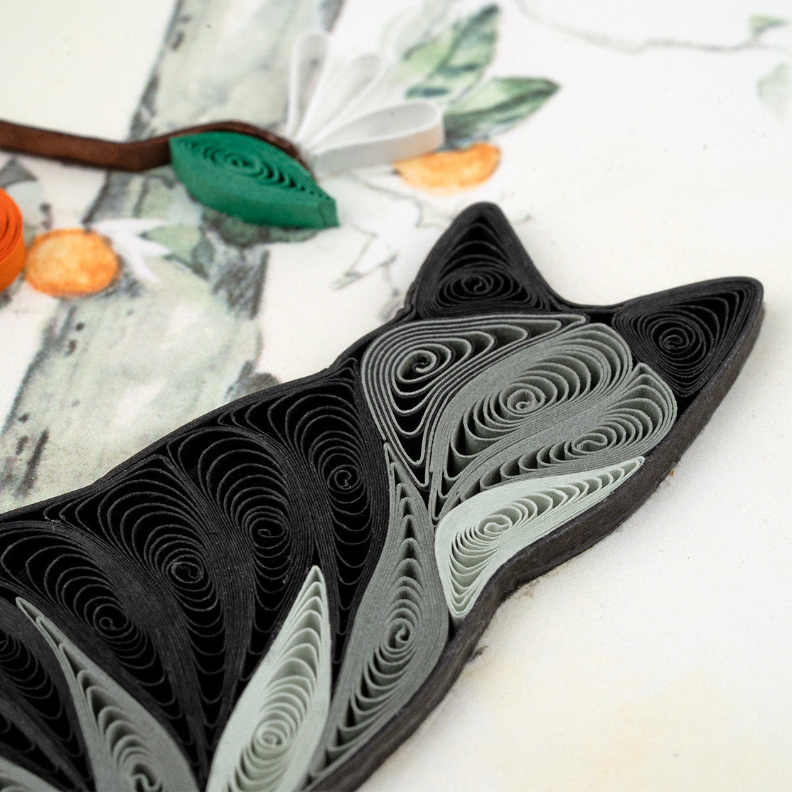 Cat & Orange Branch Quilling Card