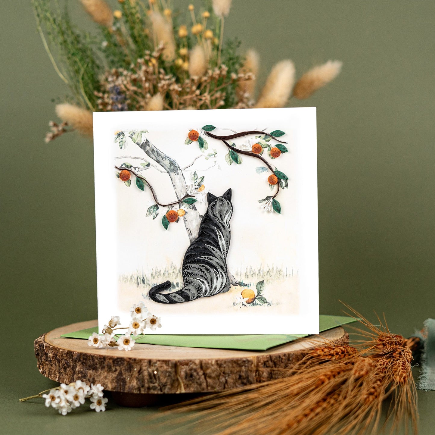 Cat & Orange Branch Quilling Card