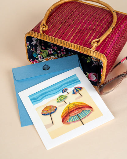 Colorful Beach Umbrellas Quilling Card
