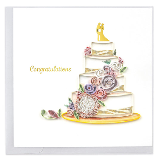 Quilled Floral Wedding Cake Greeting Card 7625063039055