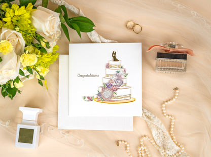 Quilled Floral Wedding Cake Greeting Card 7625063039055