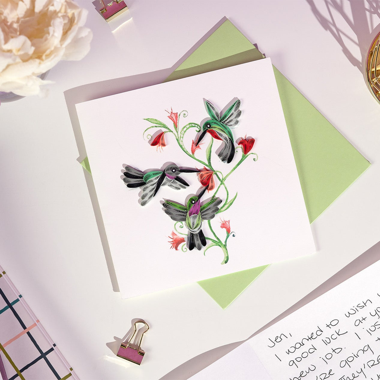 Hummingbird Trio Quilling Card