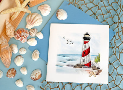 Red & White Lighthouse Quilling Card