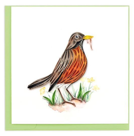 Robin with Worm Quilling Card 