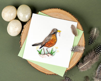 Robin with Worm Quilling Card 