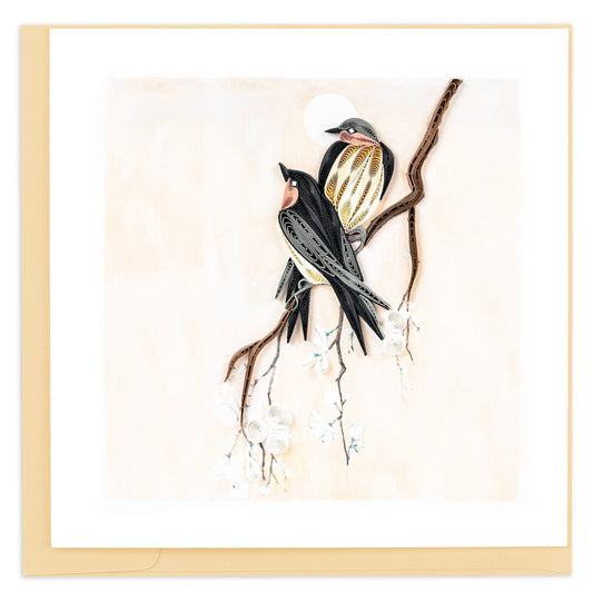 Swallows on White Flower Branch Quilling Card 