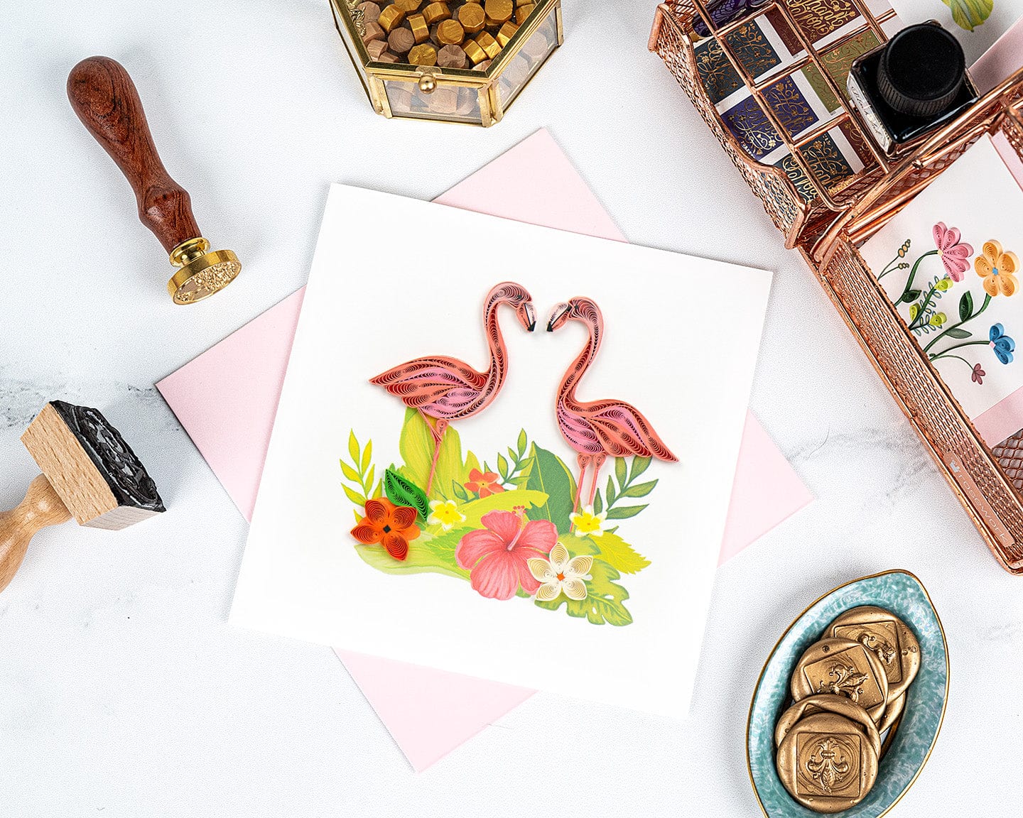 Tropical Flamingos Quilling Card 