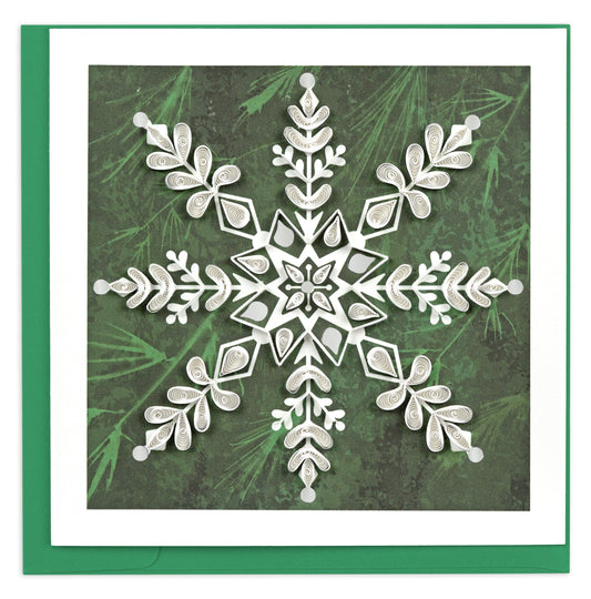 White Snowflake on Pine Quilling Card