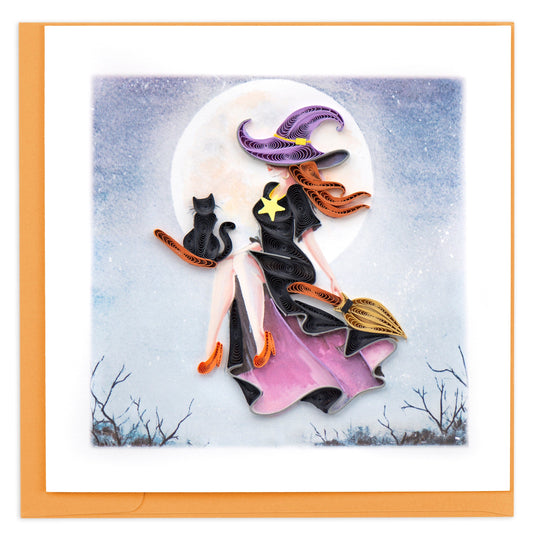 Witch on Broomstick Halloween Quilling Card